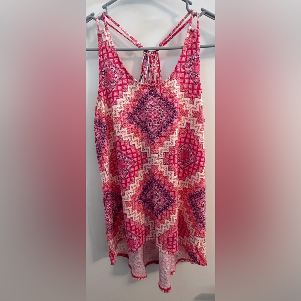 Maurices Red and Pink Patterned Tank Top - Size Small